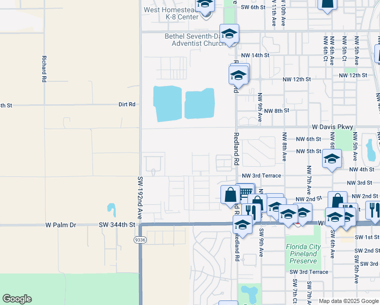 map of restaurants, bars, coffee shops, grocery stores, and more near in Florida City