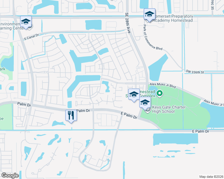 map of restaurants, bars, coffee shops, grocery stores, and more near 2501 Southeast 19th Place in Homestead