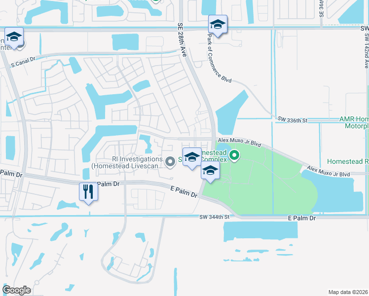 map of restaurants, bars, coffee shops, grocery stores, and more near 2592 Southeast 15th Court in Homestead