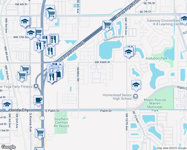 map of restaurants, bars, coffee shops, grocery stores, and more near 814 Southeast 17 Street in Homestead