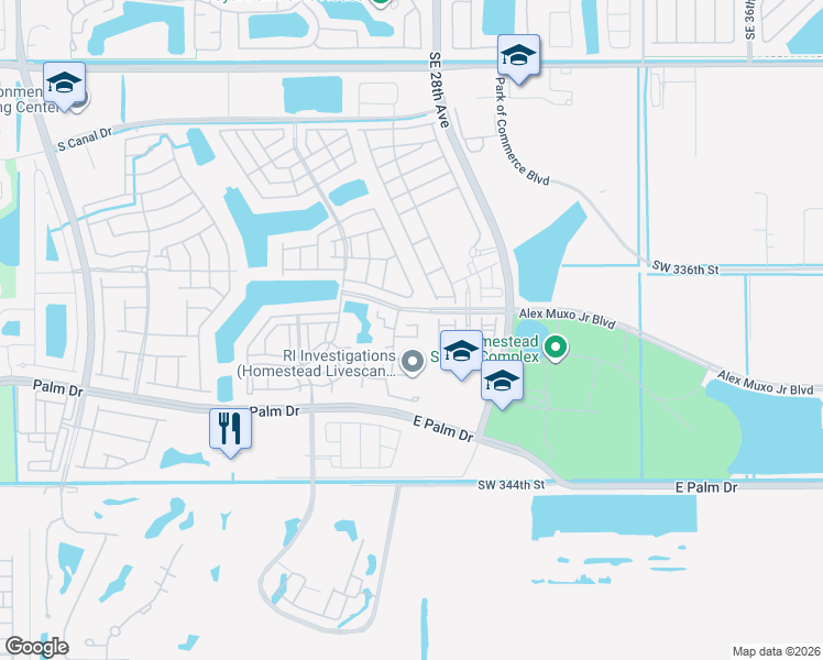 map of restaurants, bars, coffee shops, grocery stores, and more near 2657 Southeast 19th Court in Homestead