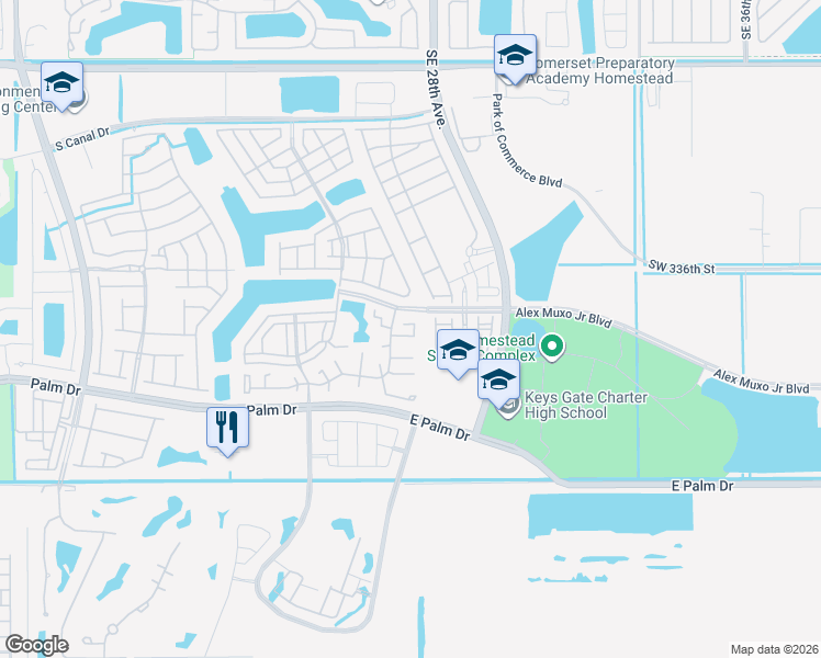 map of restaurants, bars, coffee shops, grocery stores, and more near 2615 Southeast 19th Court in Homestead