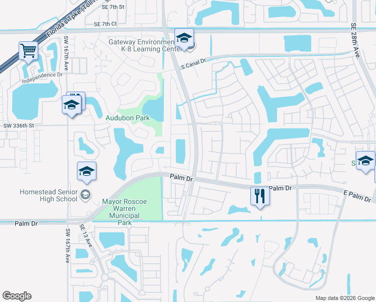 map of restaurants, bars, coffee shops, grocery stores, and more near 1920 Southeast 17th Avenue in Homestead