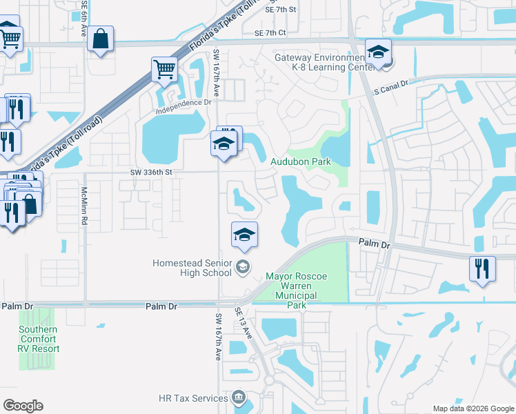 map of restaurants, bars, coffee shops, grocery stores, and more near 2105 San Remo Circle in Homestead