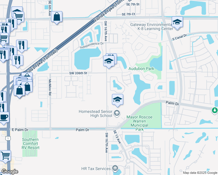 map of restaurants, bars, coffee shops, grocery stores, and more near 2915 San Remo Circle in Homestead