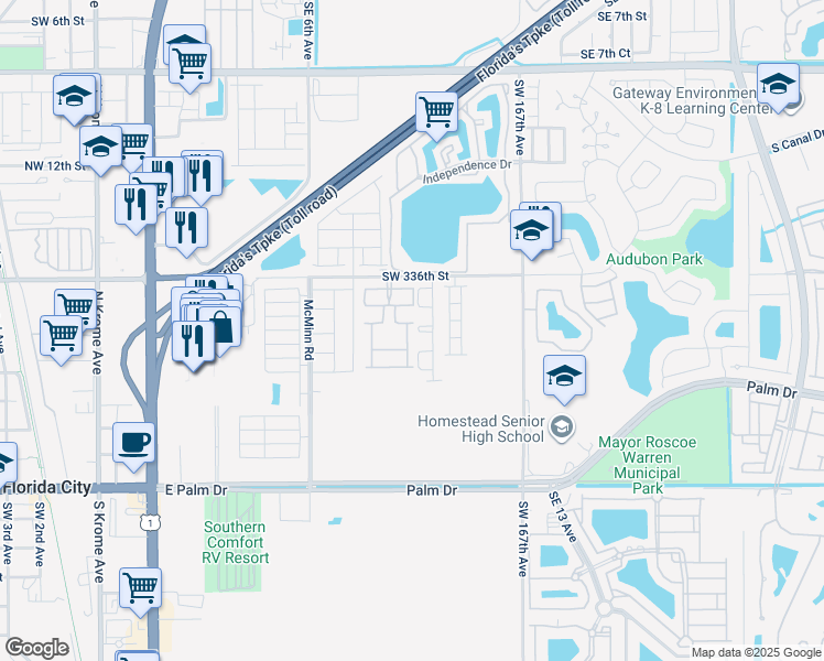 map of restaurants, bars, coffee shops, grocery stores, and more near 875 Southeast 17th Court in Homestead