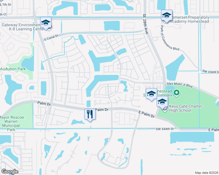 map of restaurants, bars, coffee shops, grocery stores, and more near 1932 Southeast 23rd Road in Homestead