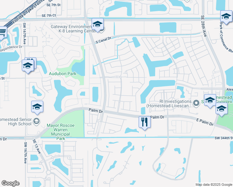 map of restaurants, bars, coffee shops, grocery stores, and more near 1791 Southeast 19th Avenue in Homestead