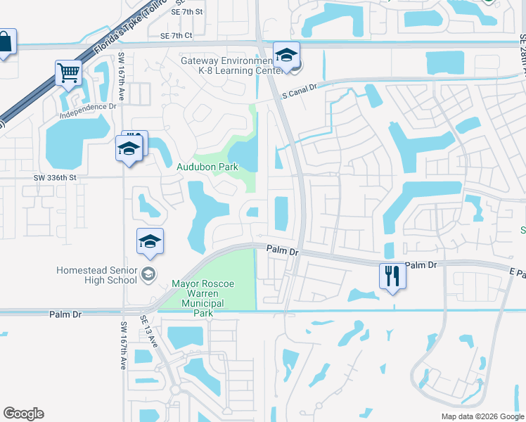 map of restaurants, bars, coffee shops, grocery stores, and more near 1920 Southeast 16th Avenue in Homestead