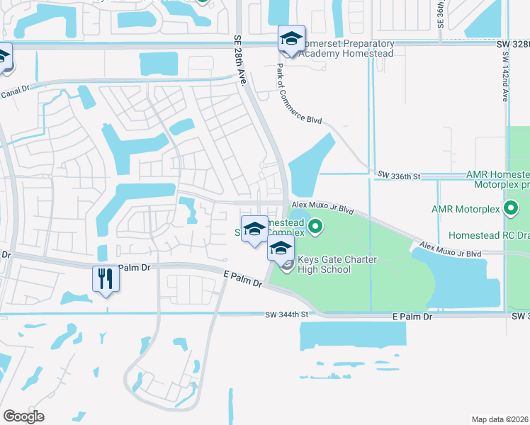 map of restaurants, bars, coffee shops, grocery stores, and more near 1664 Southeast 27th Terrace in Homestead