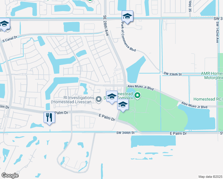 map of restaurants, bars, coffee shops, grocery stores, and more near 2592 Southeast 15th Court in Homestead