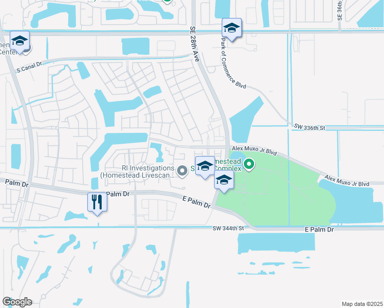 map of restaurants, bars, coffee shops, grocery stores, and more near 2592 Southeast 15th Court in Homestead