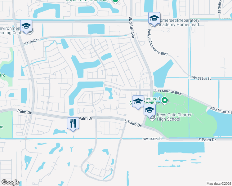 map of restaurants, bars, coffee shops, grocery stores, and more near 2501 Southeast 19th Place in Homestead
