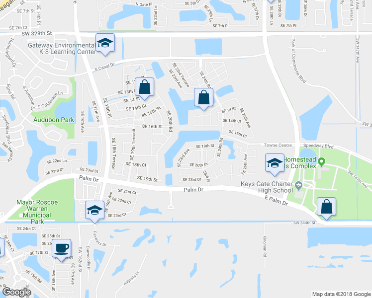map of restaurants, bars, coffee shops, grocery stores, and more near 1944 Southeast 23rd Avenue in Homestead