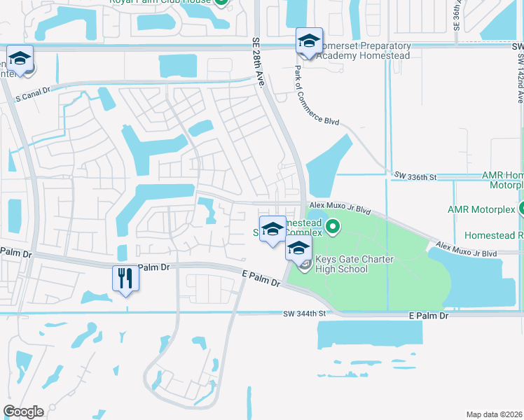 map of restaurants, bars, coffee shops, grocery stores, and more near 2592 Southeast 15th Court in Homestead