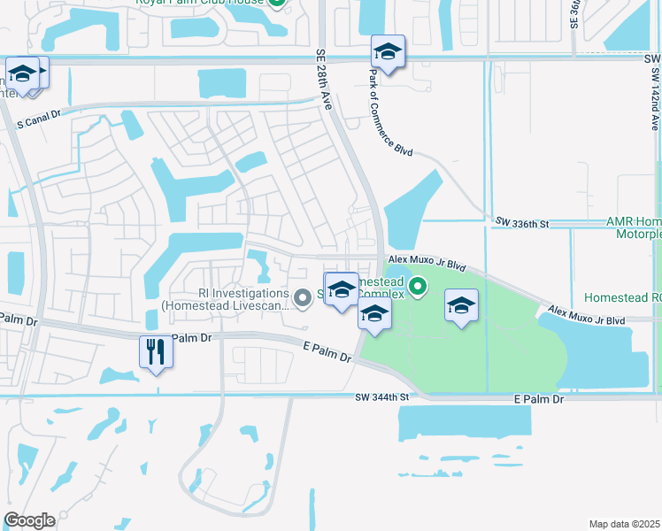 map of restaurants, bars, coffee shops, grocery stores, and more near 2592 Southeast 15th Court in Homestead