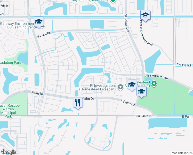 map of restaurants, bars, coffee shops, grocery stores, and more near 1936 Southeast 24th Terrace in Homestead