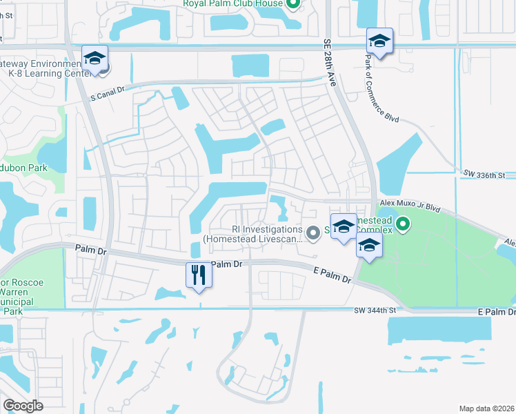 map of restaurants, bars, coffee shops, grocery stores, and more near 1936 Southeast 24th Terrace in Homestead
