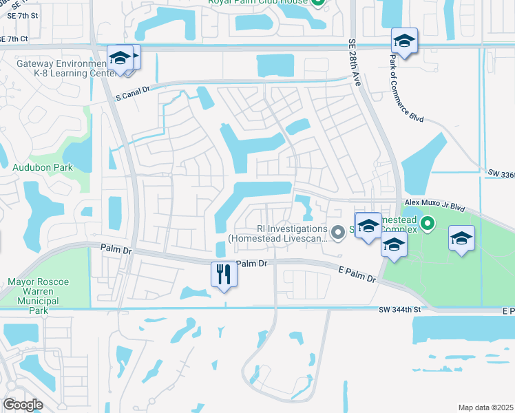 map of restaurants, bars, coffee shops, grocery stores, and more near 1932 Southeast 23rd Road in Homestead