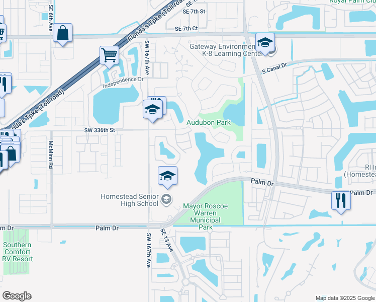 map of restaurants, bars, coffee shops, grocery stores, and more near 1444 Yellowthroat Street in Homestead