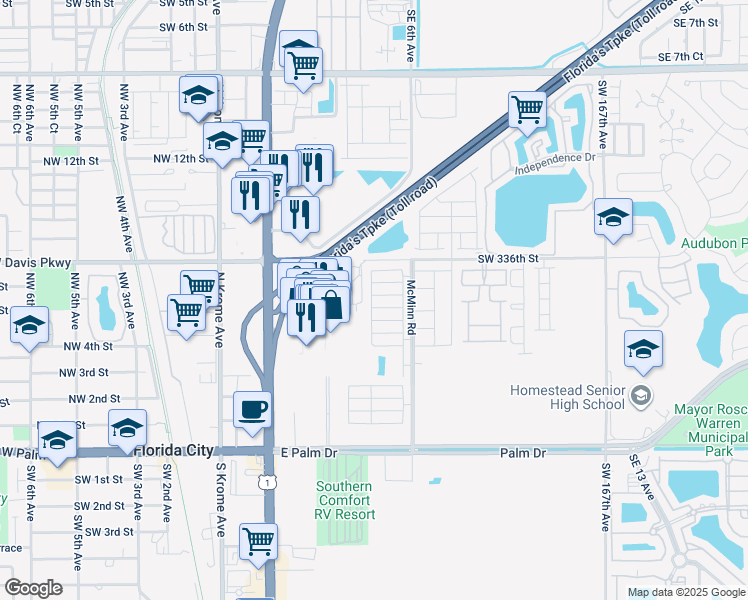 map of restaurants, bars, coffee shops, grocery stores, and more near 440 Northeast 5th Street in Florida City