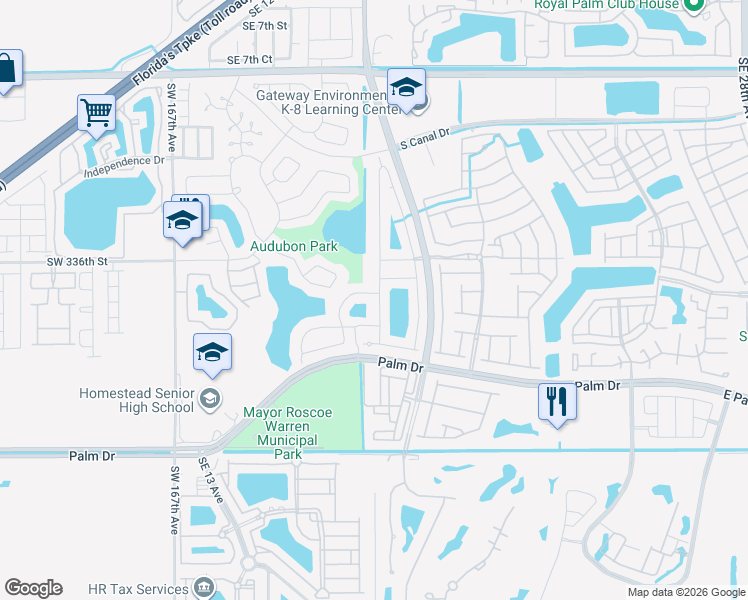 map of restaurants, bars, coffee shops, grocery stores, and more near 1920 Southeast 16th Avenue in Homestead