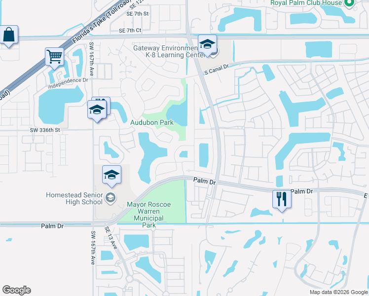 map of restaurants, bars, coffee shops, grocery stores, and more near 1920 Southeast 16th Avenue in Homestead