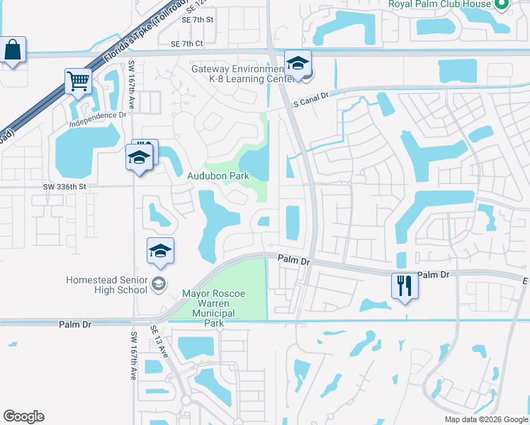 map of restaurants, bars, coffee shops, grocery stores, and more near 1920 Southeast 16th Avenue in Homestead