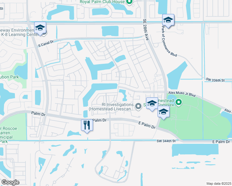 map of restaurants, bars, coffee shops, grocery stores, and more near 1936 Southeast 24th Terrace in Homestead