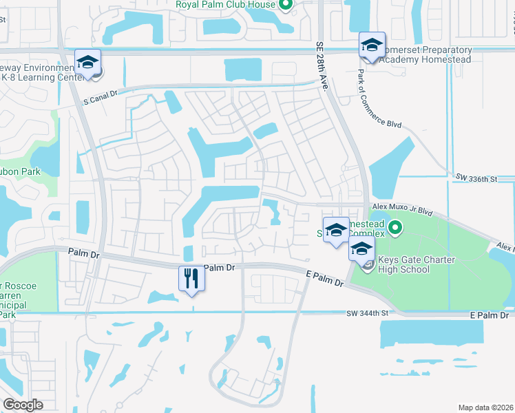 map of restaurants, bars, coffee shops, grocery stores, and more near 1936 Southeast 24th Terrace in Homestead