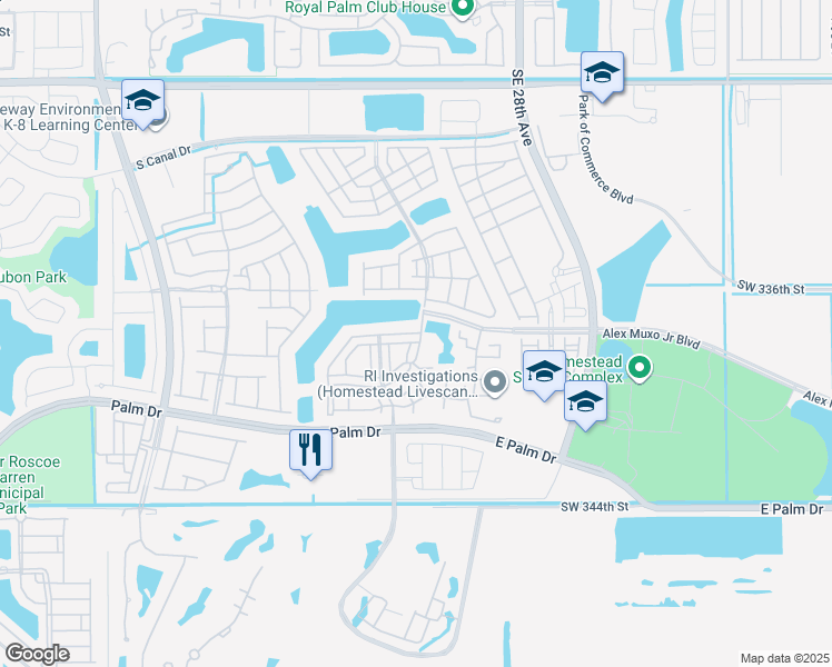 map of restaurants, bars, coffee shops, grocery stores, and more near 1936 Southeast 24th Terrace in Homestead