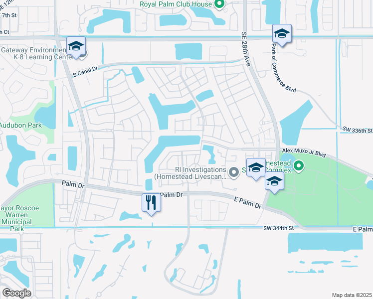 map of restaurants, bars, coffee shops, grocery stores, and more near 1936 Southeast 24th Terrace in Homestead
