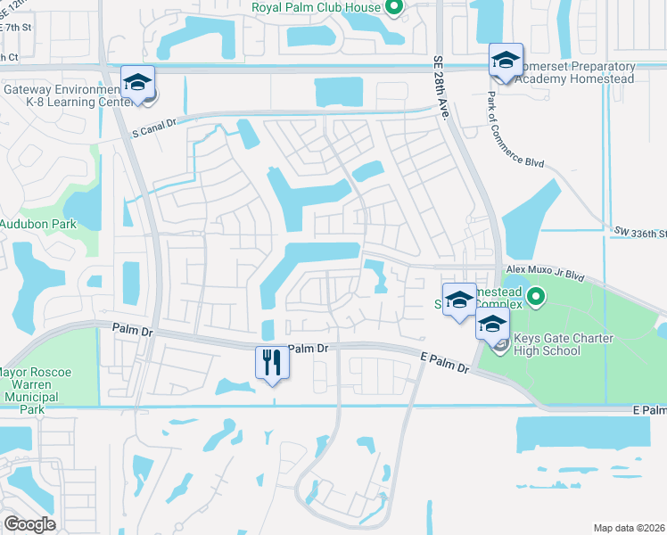 map of restaurants, bars, coffee shops, grocery stores, and more near 1932 Southeast 23rd Road in Homestead