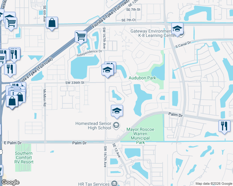 map of restaurants, bars, coffee shops, grocery stores, and more near 2105 San Remo Circle in Homestead