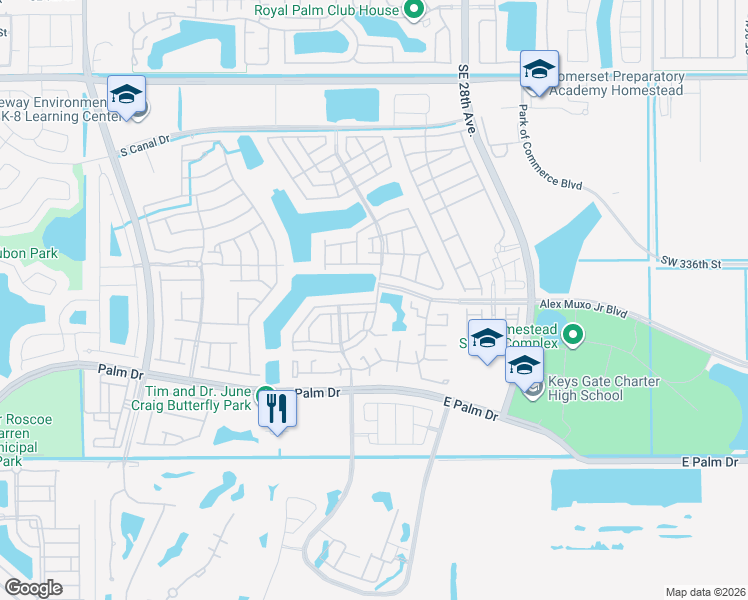map of restaurants, bars, coffee shops, grocery stores, and more near 1936 Southeast 24th Terrace in Homestead