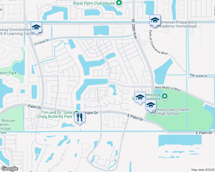map of restaurants, bars, coffee shops, grocery stores, and more near 1936 Southeast 24th Terrace in Homestead