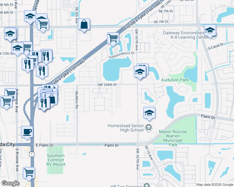 map of restaurants, bars, coffee shops, grocery stores, and more near 1767 Southeast 9th Terrace in Florida City