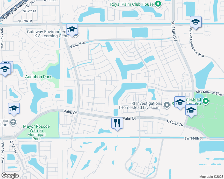 map of restaurants, bars, coffee shops, grocery stores, and more near 2085 Southeast 17th Court in Homestead