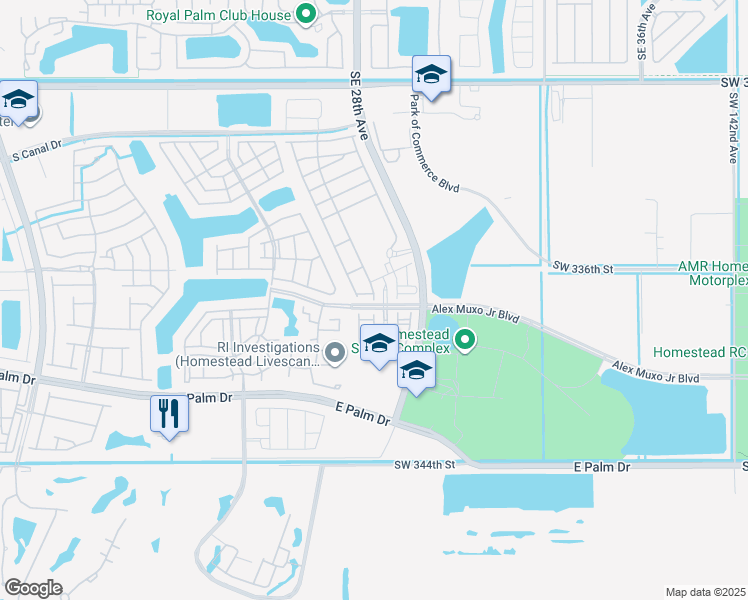 map of restaurants, bars, coffee shops, grocery stores, and more near 1474 Southeast 26th Avenue in Homestead
