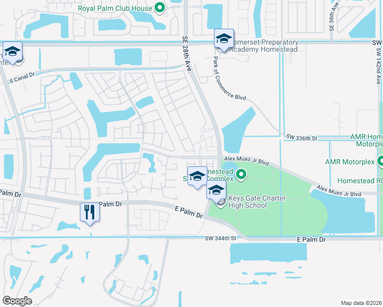 map of restaurants, bars, coffee shops, grocery stores, and more near 1474 Southeast 26th Avenue in Homestead
