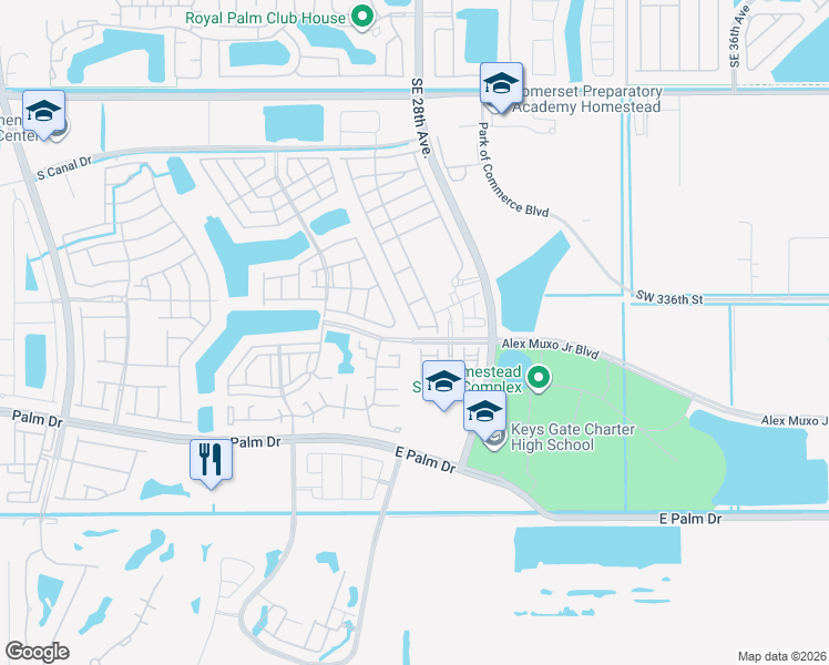 map of restaurants, bars, coffee shops, grocery stores, and more near 1474 Southeast 26th Avenue in Homestead