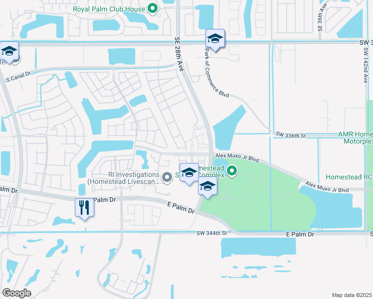 map of restaurants, bars, coffee shops, grocery stores, and more near 1474 Southeast 26th Avenue in Homestead