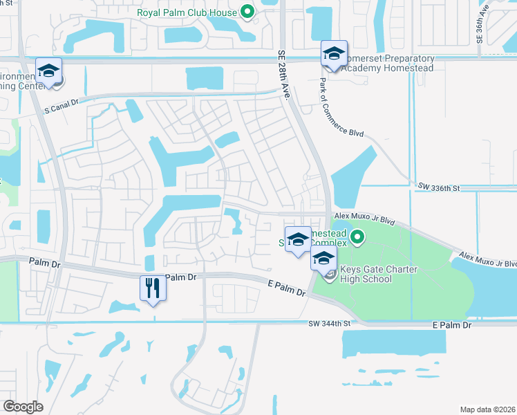 map of restaurants, bars, coffee shops, grocery stores, and more near 1470 Southeast 26th Avenue in Homestead