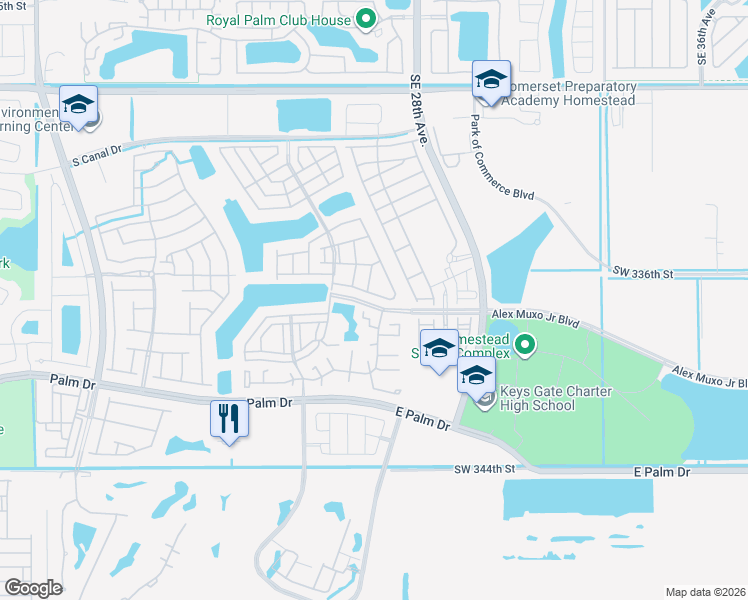 map of restaurants, bars, coffee shops, grocery stores, and more near 1470 Southeast 26th Avenue in Homestead