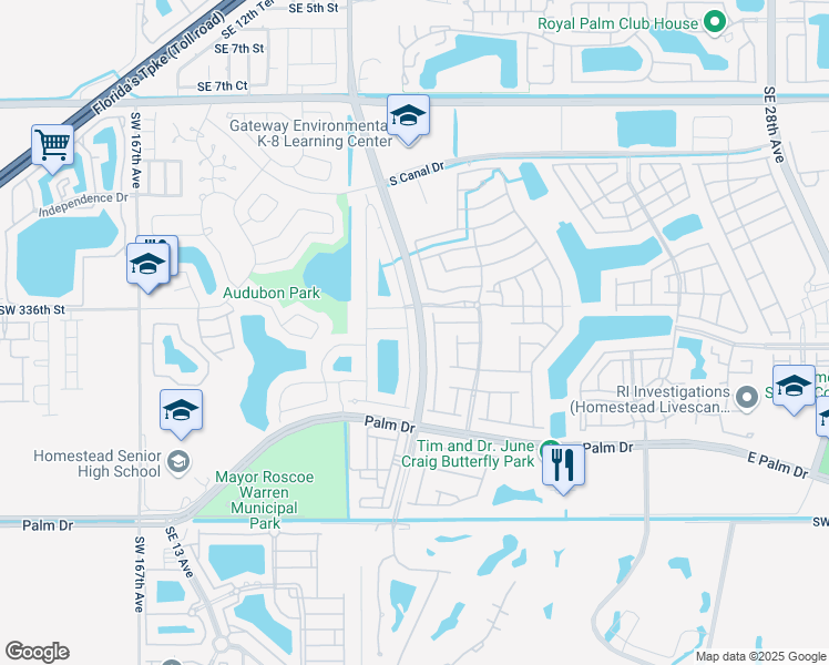 map of restaurants, bars, coffee shops, grocery stores, and more near 1698 Southeast 18th Terrace in Homestead