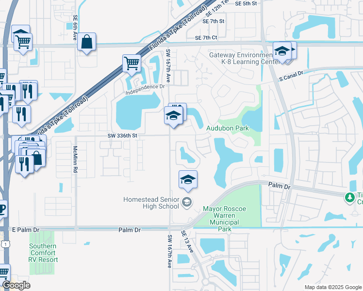 map of restaurants, bars, coffee shops, grocery stores, and more near 1400 San Remo Circle in Homestead