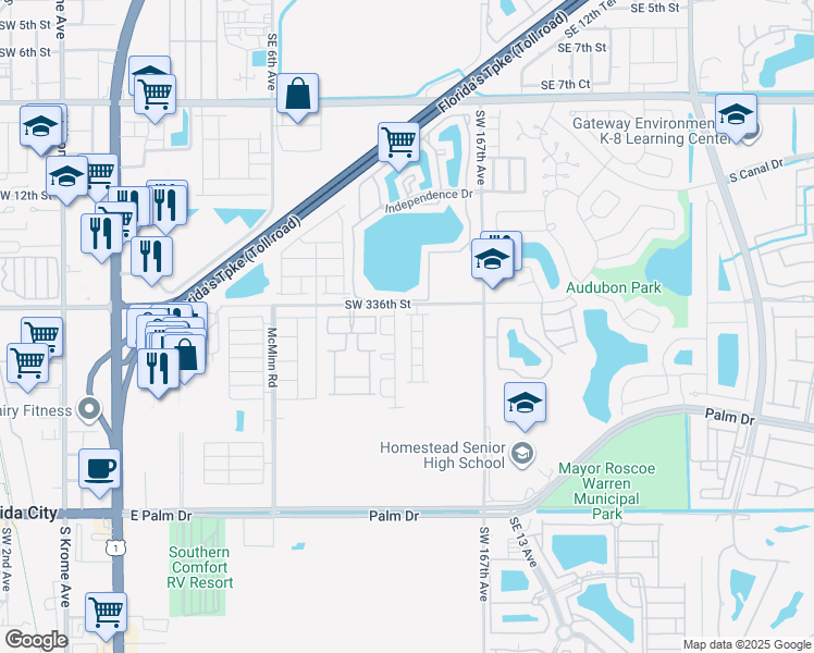 map of restaurants, bars, coffee shops, grocery stores, and more near 919 Southeast 16th Court in Florida City