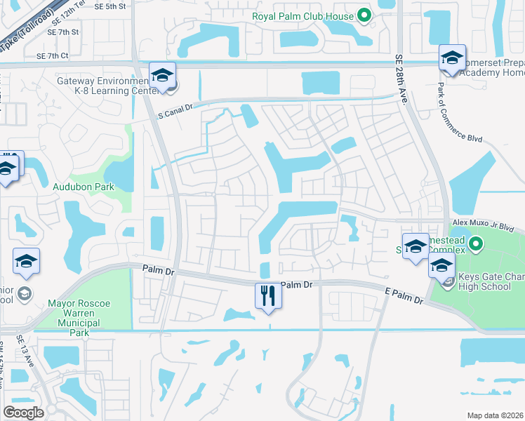 map of restaurants, bars, coffee shops, grocery stores, and more near 1625 Southeast 20th Place in Homestead