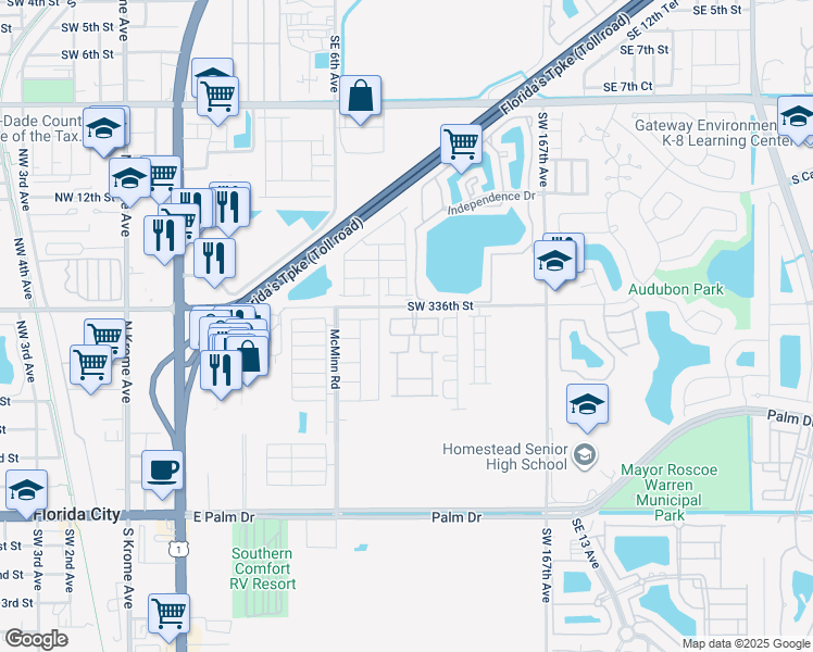 map of restaurants, bars, coffee shops, grocery stores, and more near 903 Northwest 16th Street in Homestead