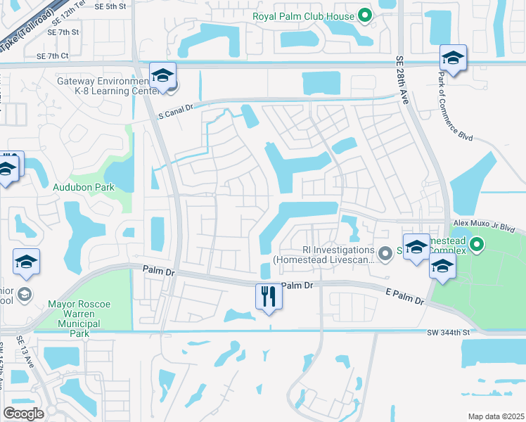 map of restaurants, bars, coffee shops, grocery stores, and more near 1625 Southeast 20th Place in Homestead